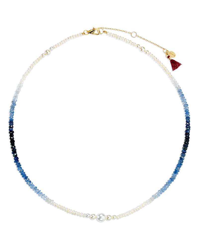 Shashi Esme Sapphire & Cultured Freshwater Pearl Beaded Collar Necklace In 14k Gold Filled, 16-18 In Blue/white