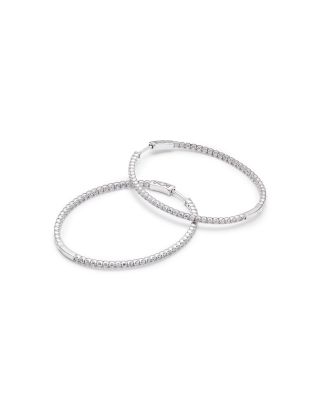 Diamond Oval Inside Out Hoop Earrings in 14K White Gold, 2.0 tcw