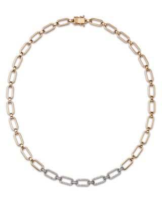 Bloomingdale's Fine Collection - Diamond Chain Link Collar Necklace in 14K White & Yellow Gold, 0.80 tcw