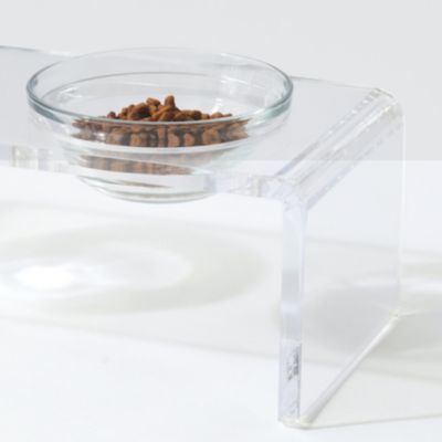 Small Clear Double Glass Bowl Pet Feeder, 1 Quart Bowls