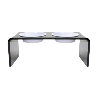 Hiddin Medium Smoke Grey Double Bowl Pet Feeder, 1 Quart Bowls