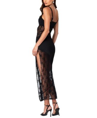 Sheer Mesh & Lace Patchwork Maxi Dress