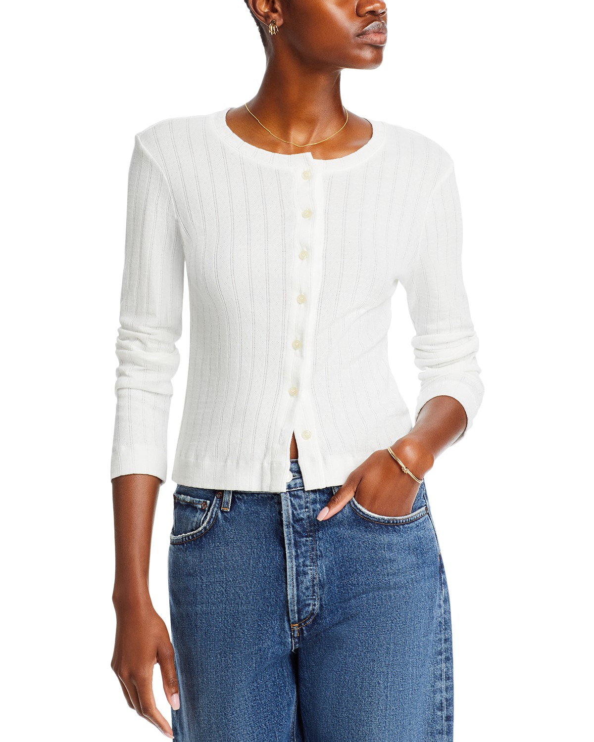 Pointelle Crewneck Cardigan