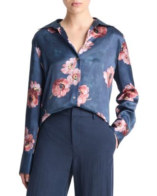 Lace Blouse Blue Poppy Print