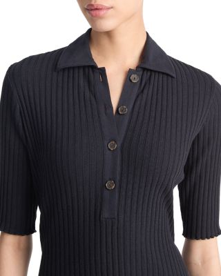 vince ribbed polo dress Women's Ribbed Cotton-Blend Polo Dress, Coastal Blue, Size S
