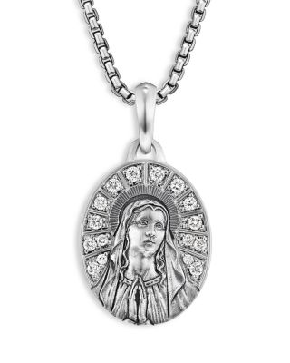 Men's Sterling Silver Amulets Diamond Mary Medallion