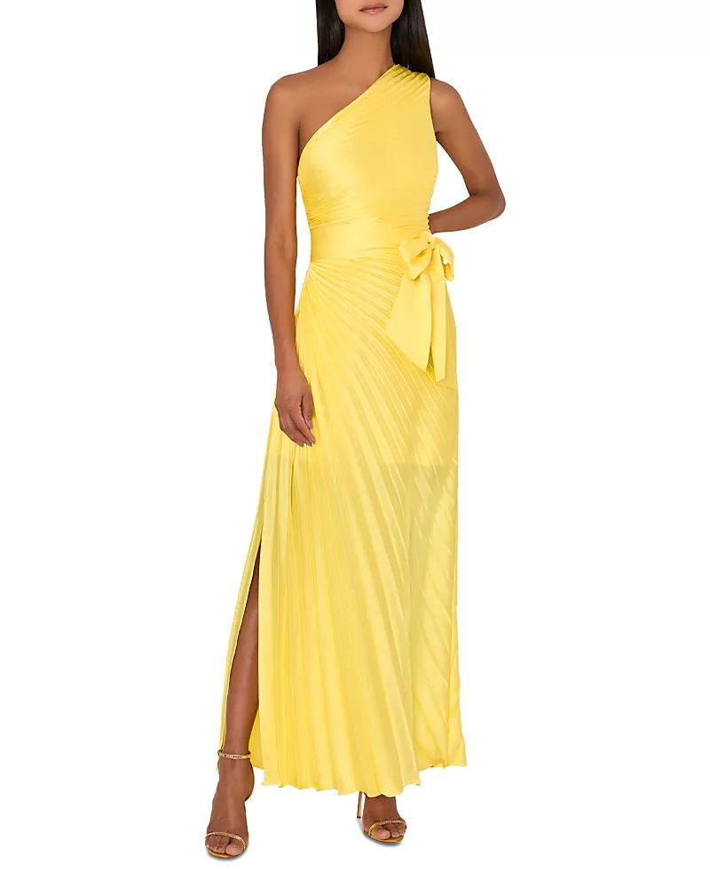 Milly Estelle One Shoulder Pleated Gown