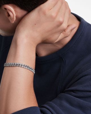 Men's Curb Chain Bracelet in Sterling Silver with Diamonds, 8mm