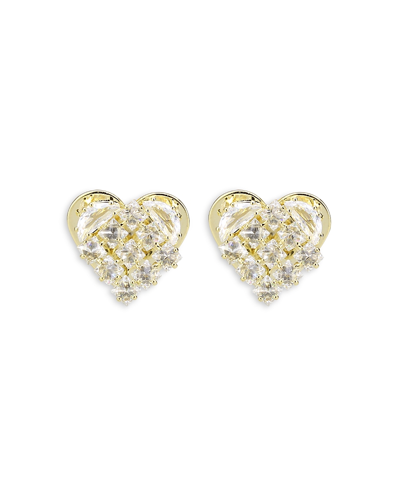 AQUA CUBIC ZIRCONIA HEART STUD EARRINGS - EXCLUSIVE