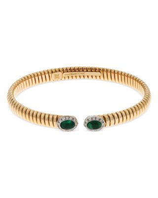 18K Yellow Gold Via Giardino Tubogas Domed Emerald Cabochon & Diamond Bracelet