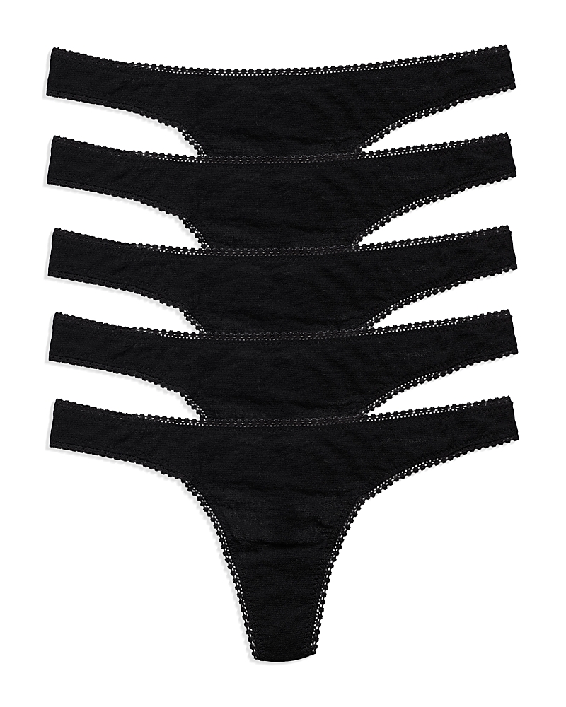 On Gossamer Mesh High Cut Thongs, Set Of 5 In Black