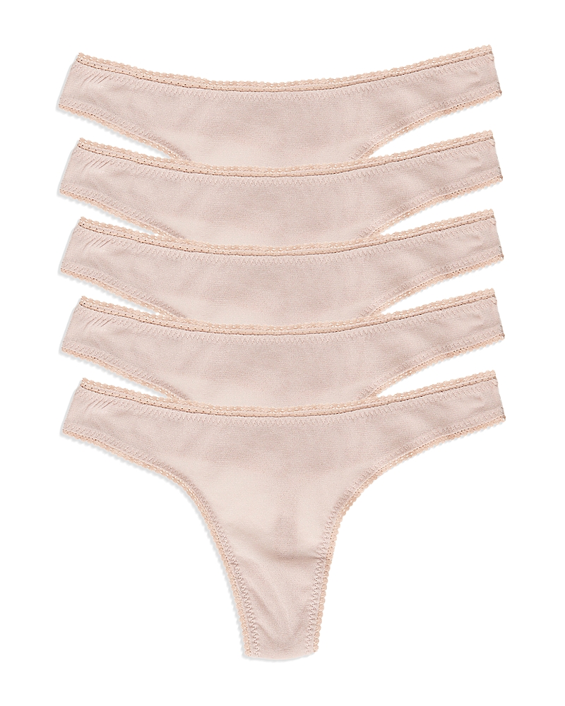 On Gossamer Mesh High Cut Thongs, Set Of 5 In Champagne