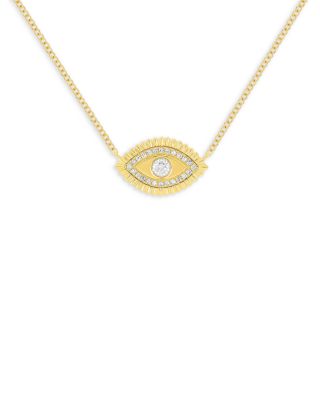 14K Yellow Gold Evil Eye Protection Necklace with Diamonds, 0.16 tcw