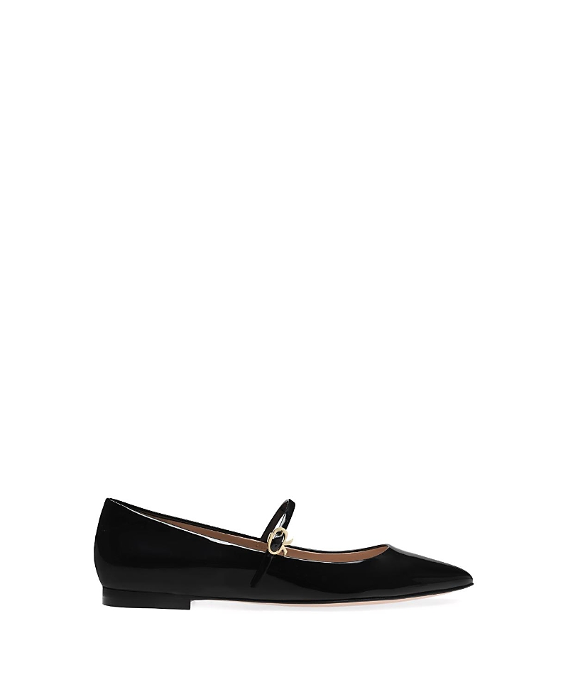 Gianvito Rossi Pointed-toe Buckle-strap Ballerina Shoes In Schwarz