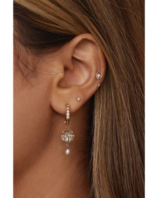 14K Yellow Gold Universe Diamond & Cultured Freshwater Pearl Earrings