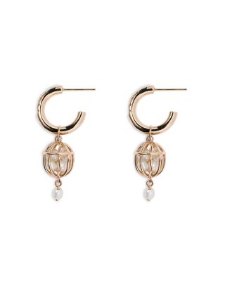 14K Yellow Gold Universe Diamond & Cultured Freshwater Pearl Earrings