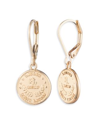 Ralph Lauren - Logo Coin Drop Earrings in Gold Tone