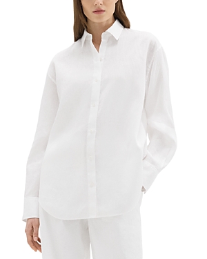 Theory Boyfriend Shirt In Relaxed Linen In White