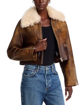 RE/DONE - Distressed Leather & Shearling Aviator Jacket