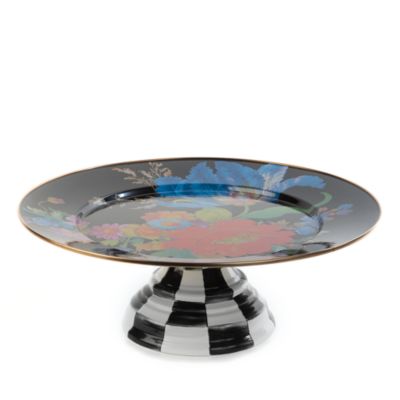 Mackenzie-Childs Black Flower Market Pedestal Platter
