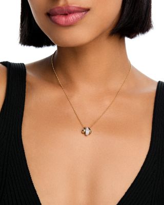 Diamond & Polished Ring Pendant Necklace in 14K White & Yellow Gold, 0.2 tcw