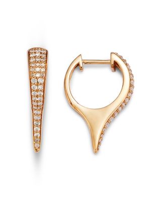 Diamond Pav&eacute; Elongated Hoop Earrings in 14K Yellow Gold, 0.37 tcw