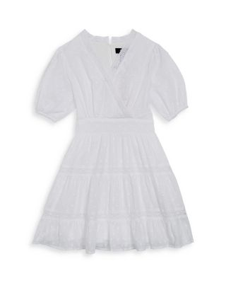 Aqua Girls' Puff Sleeve Clip Dot Lace Trim Tiered Dress, Little Kid, Big Kid - Exclusive