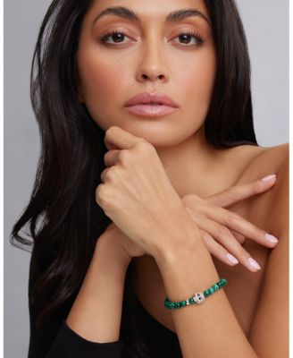 Men's Sterling Silver Anthem Malachite Bead Skull Stretch Bracelet - Exclusive