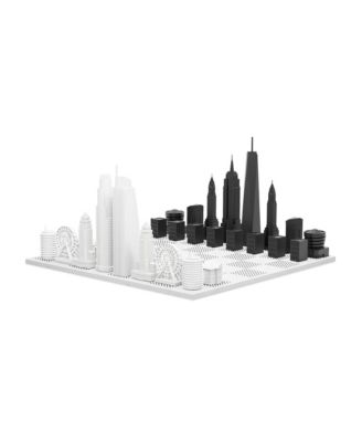 Skyline Chess - Acrylic New York vs Los Angeles Edition Chess Set with Marble Hatch Board - Ages 14+