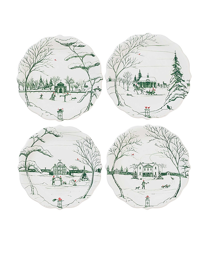 Juliska Country Estate Winter Frolic Party Plate Assorted Set/4 In Evergreen