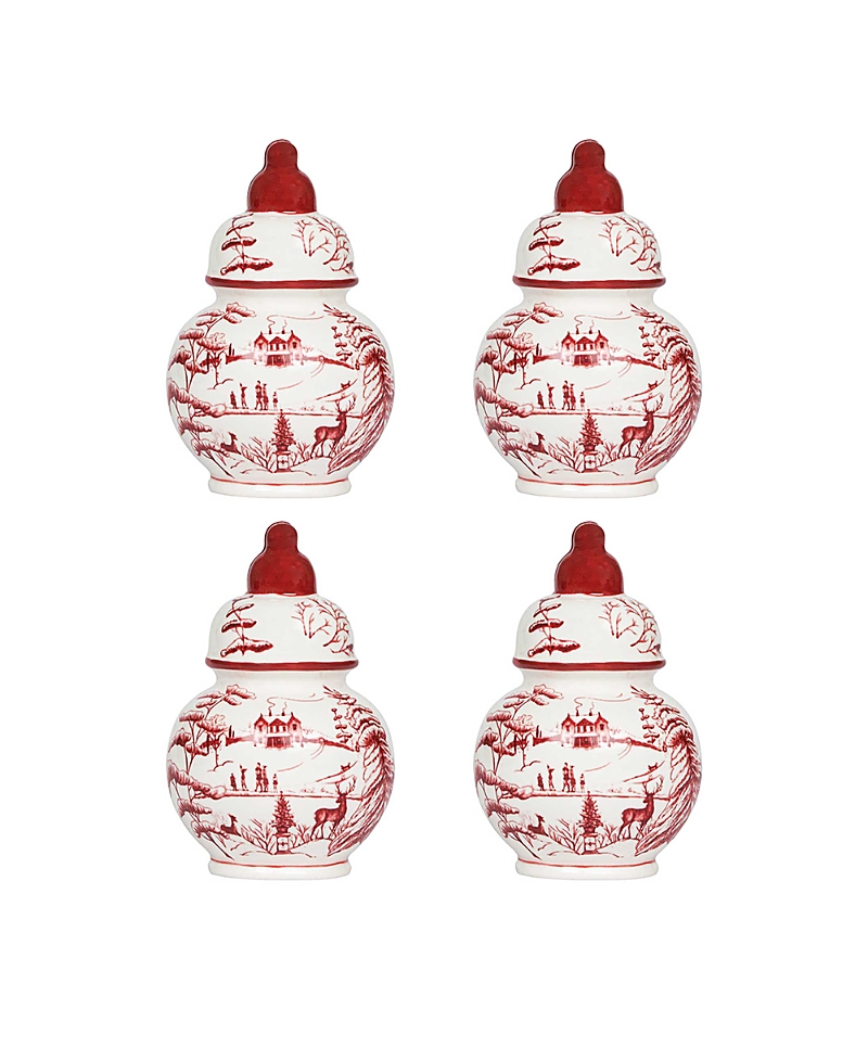 Juliska Country Estate Winter Frolic Ruby Ginger Jar Place Card Holder, Set Of 4 In Ruby
