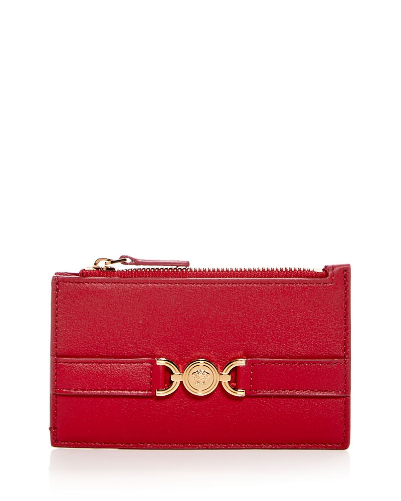 Versace Medusa Leather Card Case In Lipstick Red