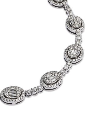 Diamond Round & Baguette Halo Mosaic Tennis Bracelet in 14k White Gold, 4.0 ct. t.w