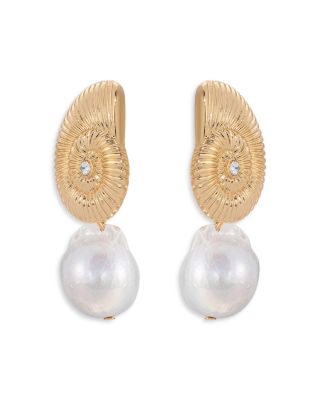 Swirled Shell Cultured Freshwater Pearl Statement Earrings