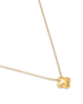14K Yellow Gold Puff Clover Pendant Necklace, 18"  