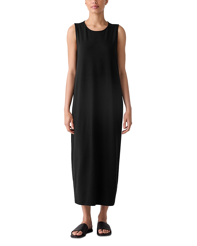 Eileen Fisher Jersey Shift Midi Dress In Black