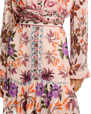 Winter Garden Floral Tie Belt Long Sleeved Shirt Dress