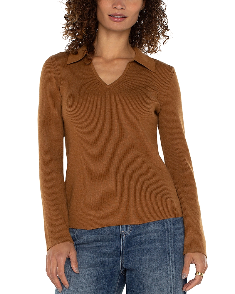 Liverpool Los Angeles Wool Blend Rib Polo Sweater In Tumeric