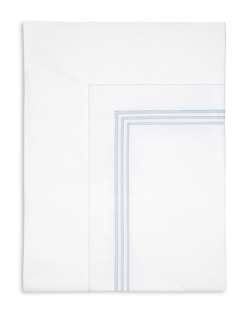 Pratesi Tre Righe Flat Sheet, Full/queen In White/light Blue