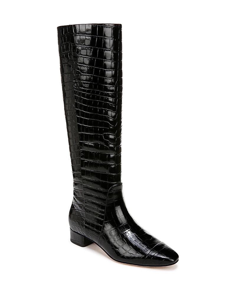 Veronica Beard Cecile Croc-embossed Leather Knee-high Boot In Black