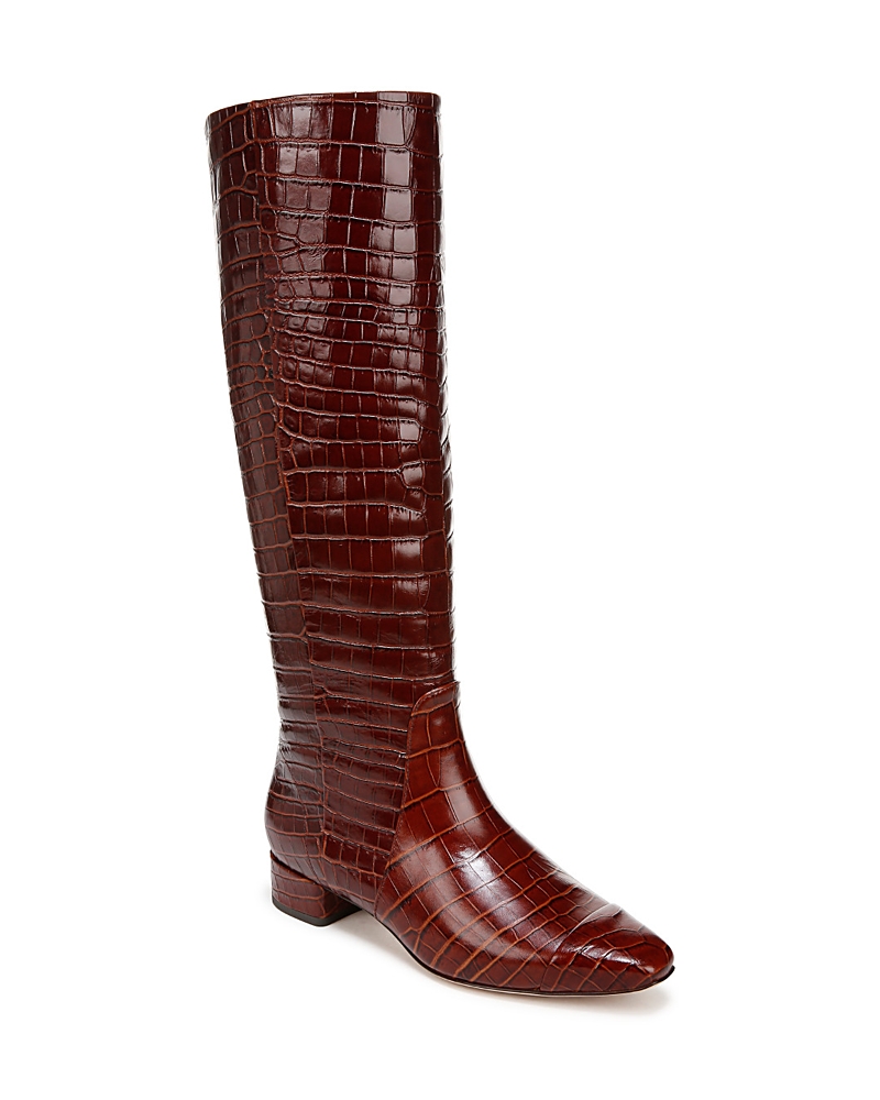Veronica Beard Cecile Croc Embossed Knee High Boot In Sepia