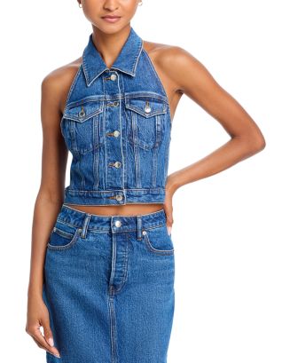 ベスト・ジレ Alexander Wang FW25 Stretch denim top (4DC3251877 470C) alexanderwang.t Stretch Denim Halter Top | Bloomingdale's