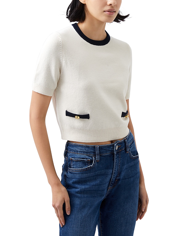 Shop French Connection Babysoft Short Sleeve Sweater In Classic Cream