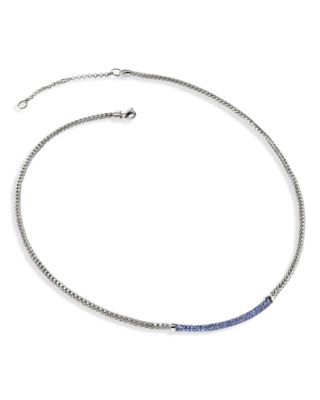 Sterling Silver JH Essentials Blue Sapphire Pav&eacute; Curved Bar Necklace, 16-18"