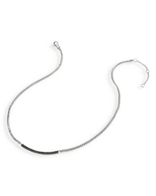 Sterling Silver JH Essentials Black Sapphire Pav&eacute; Curved Bar Necklace, 16-18"