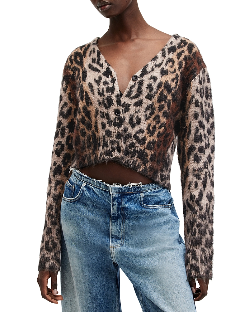 Allsaints Wick Lex Leopard-print Cardigan In Leopard Brown