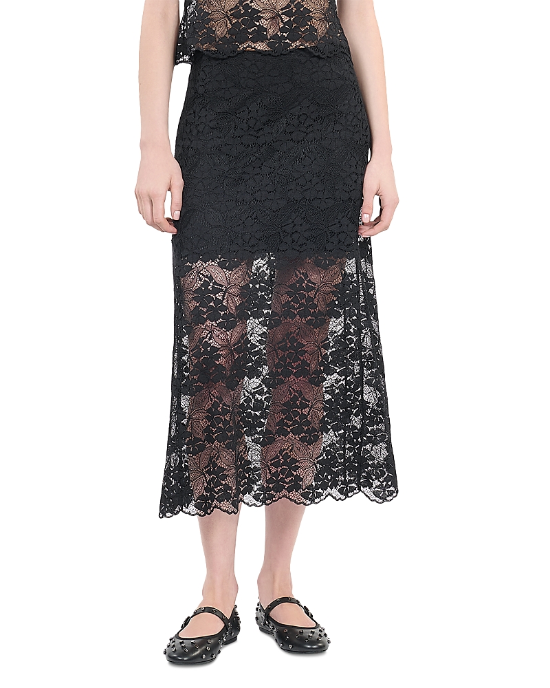 The Kooples Lace Straight Fit Skirt In Black