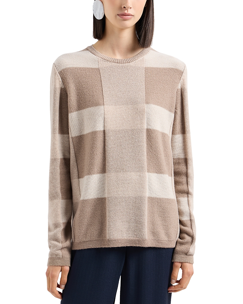 Emporio Armani Plaid Long-sleeve Knitted Top In Beige