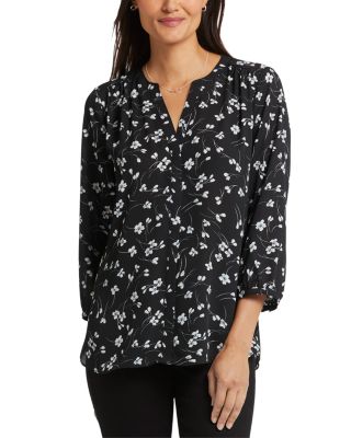 Nydj Three Quarter Sleeve Printed Pintucked Back Blouse