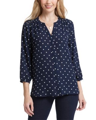 Nydj Three Quarter Sleeve Printed Pintucked Back Blouse